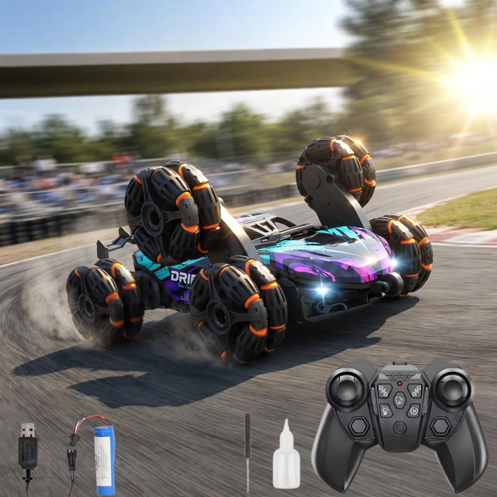 High Speed 2.4GHz Remote Control 6-Wheel Drift Car with 360° Rotation, Steam Effects, Lightning LEDs & Rechargeable Battery