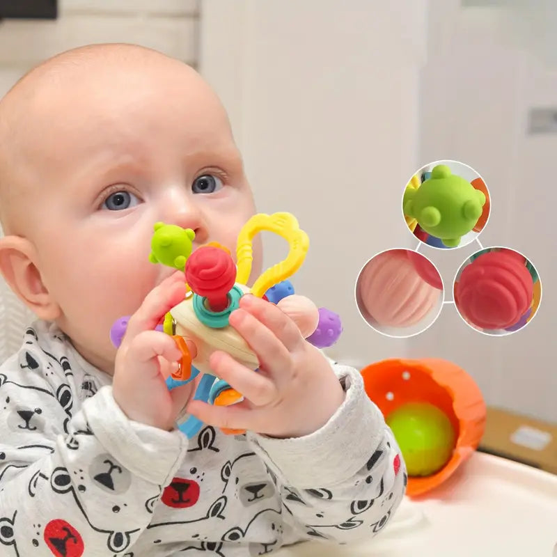 Huanger Baby Rattle Teether Ball | Soft Silicone Toy
