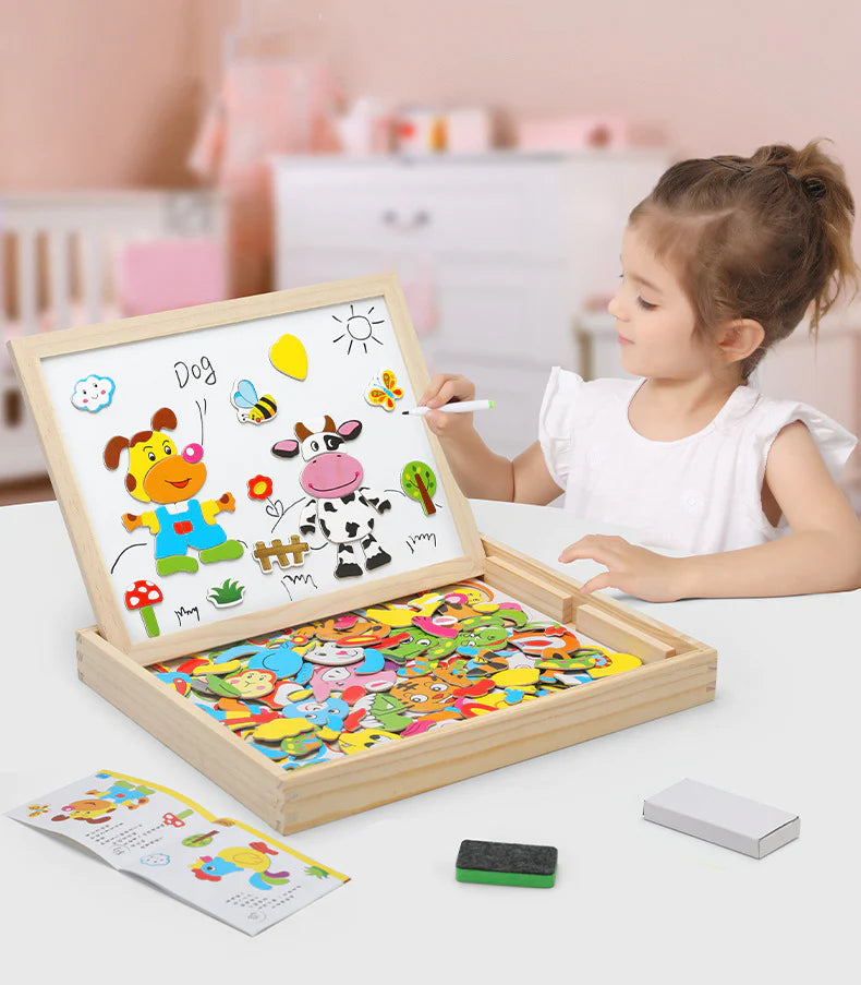 2-in-1 Magnetic Puzzle Drawing Board for Kids