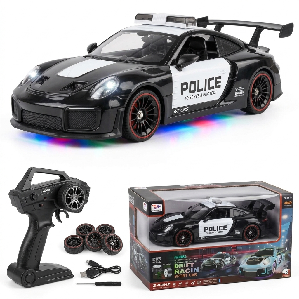 RC Porsche Drift Car with Rechargeable Battery & LED Lights