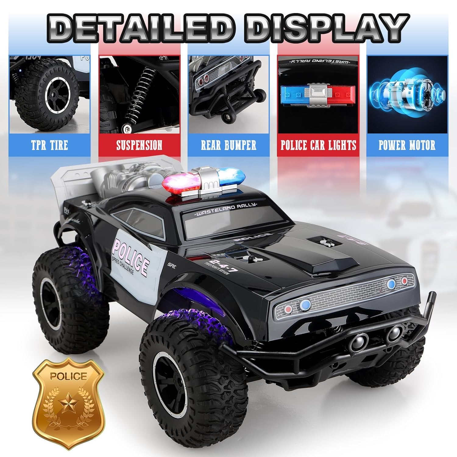 2.4GHz Remote Control Police Themed Rock Crawler With Rechargeable Batteries & Lightning Effects