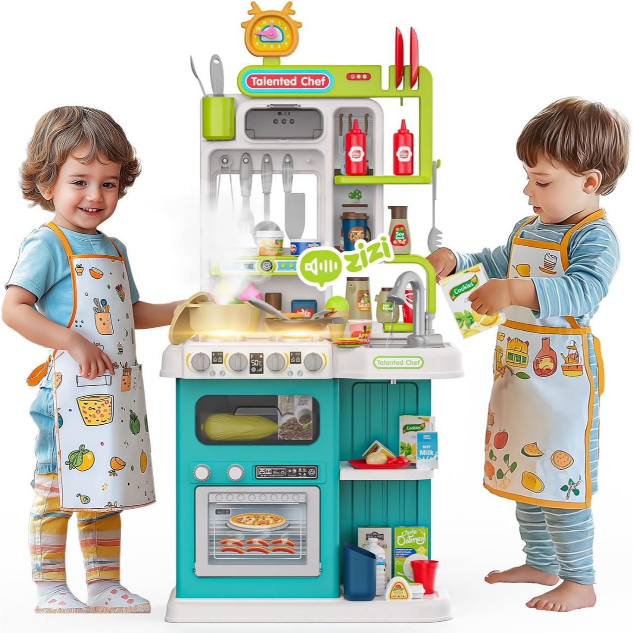 95Pcs Kitchen Playset With Steam & Lightning Effect | Pretend Play Toy | Talented Chef