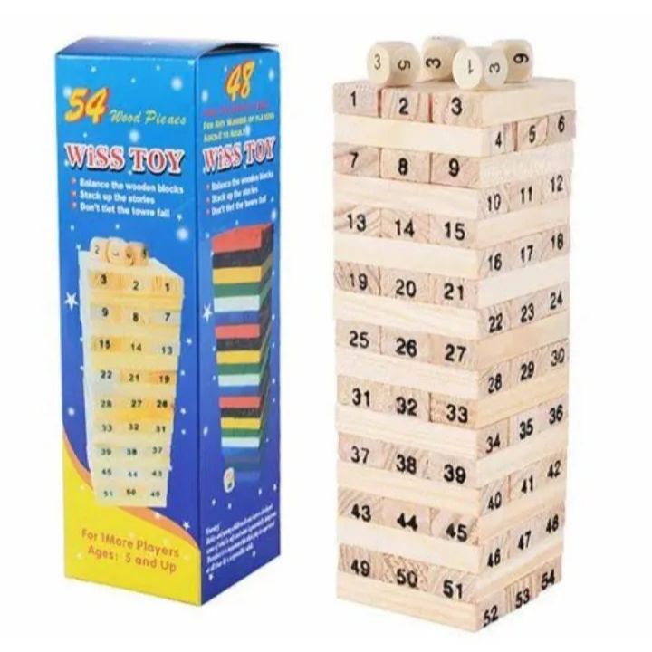 54Pcs Wooden Numbers Jenga Tower Game | Multi-Player Game