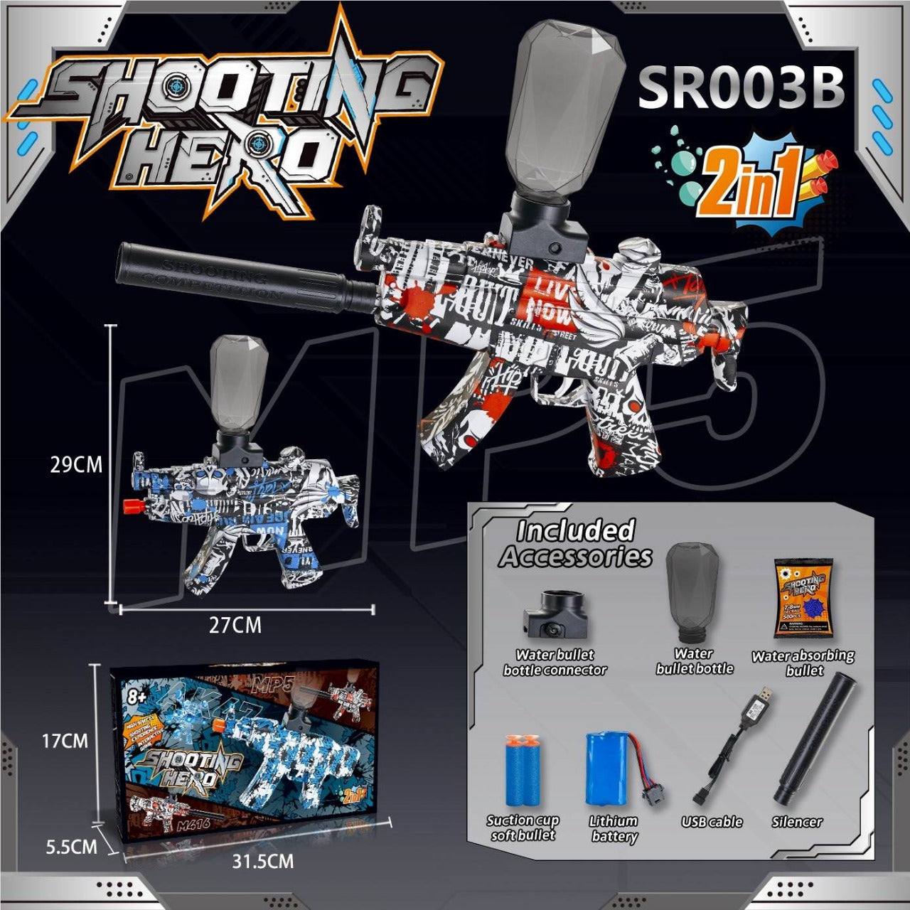 MP5 Electric Gel Ball Blaster | 2-in-1 Auto & Semi-Auto Water Bead Shooter for Teens & Adults