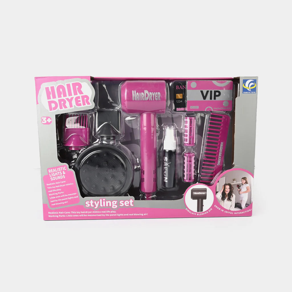 Toy Hair Dryer Set with Interchangeable Nozzles
