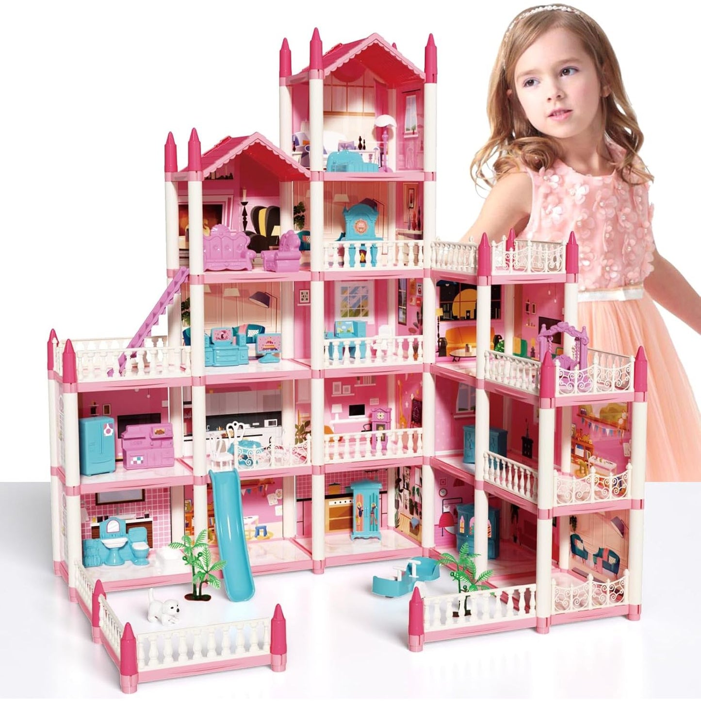 18-Room DIY Doll House Villa Playset for Girls with Accessories