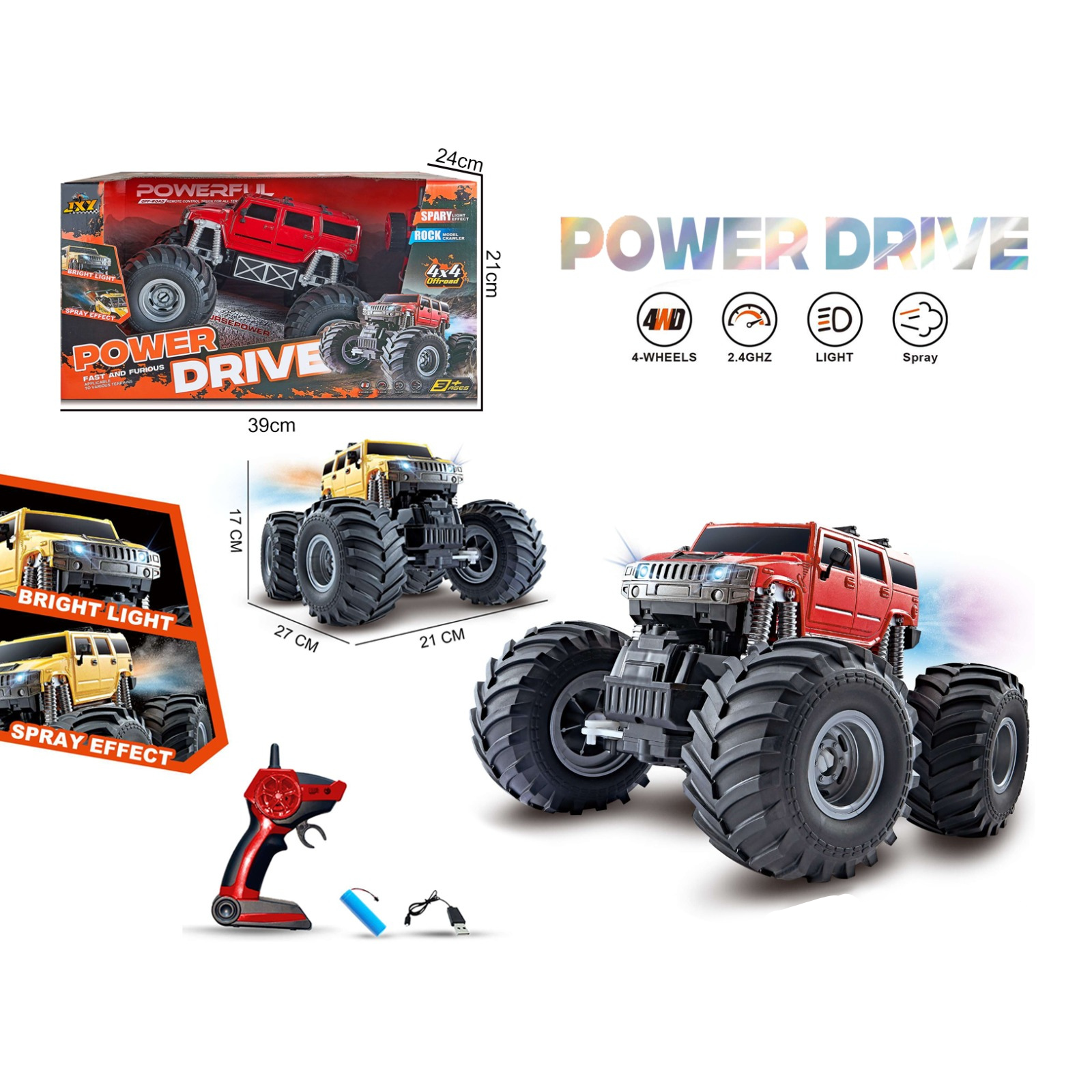 Power Drive 4WD RC Car | Smoke Spray Off-Road Truck