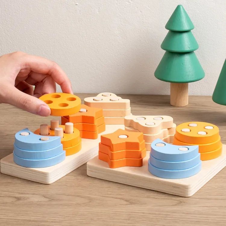 Set Shape Toy Four Sets Of Columns | Shape Sorter Wooden Toy – The Toy Factory