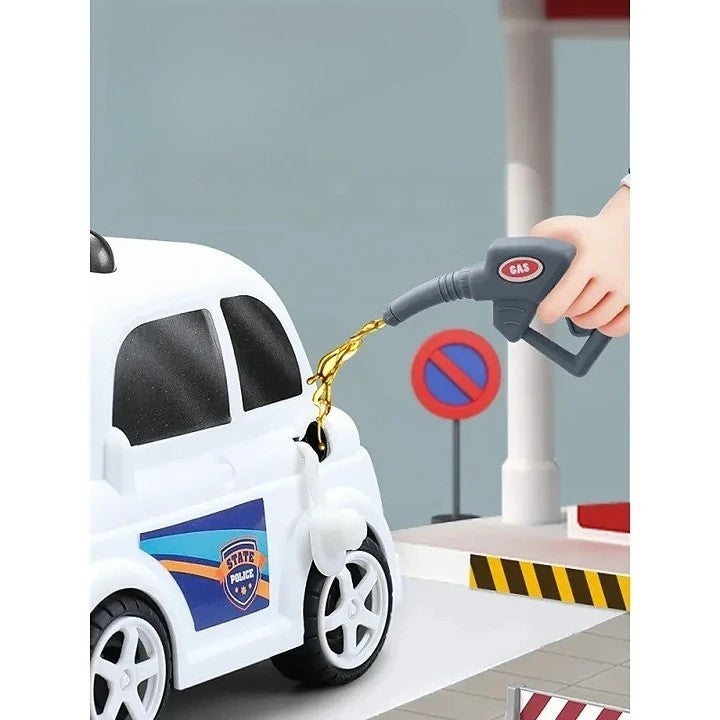 Simulated Gas Station & Spray Car Playset for Kids