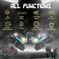 Mini 2.4GHz Remote Control Stunt Car with 360° Flips, LED Lightning Effects & Rechargeable Battery