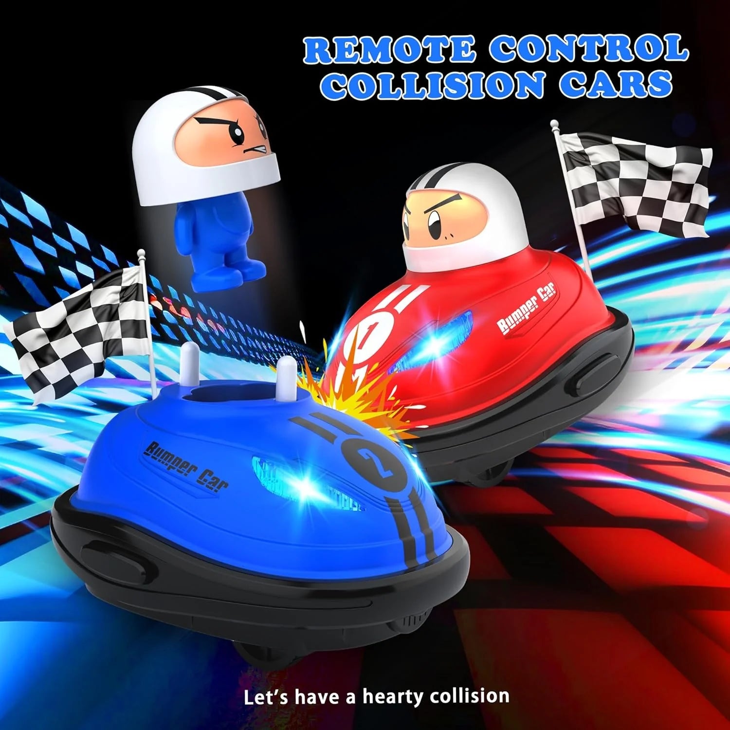 2 Players Remote Control Bumper Cars With Sound Effects & Rechargeable Batteries
