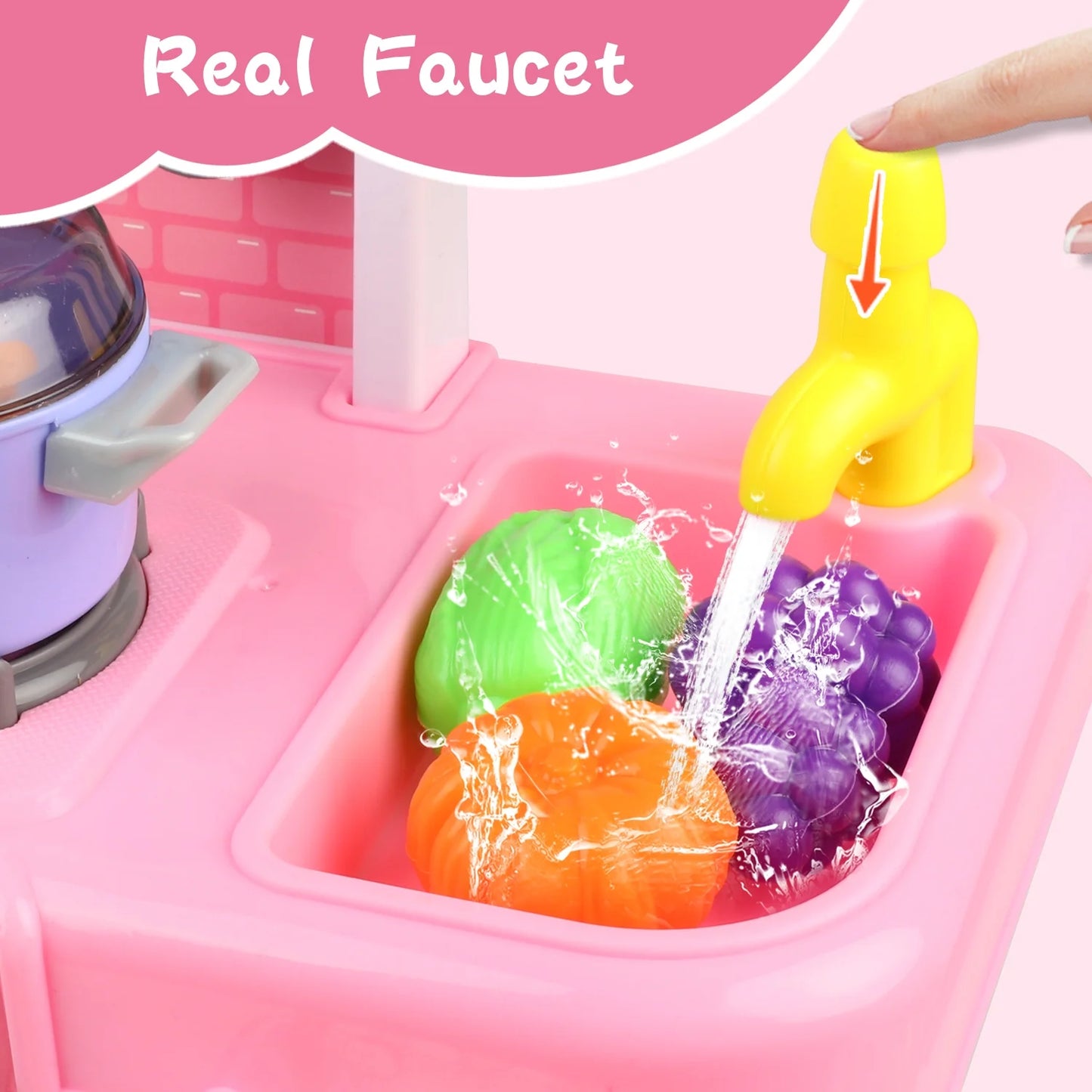 42 Pcs Kitchen Set | Interactive Pink Kitchen Playset For Kids