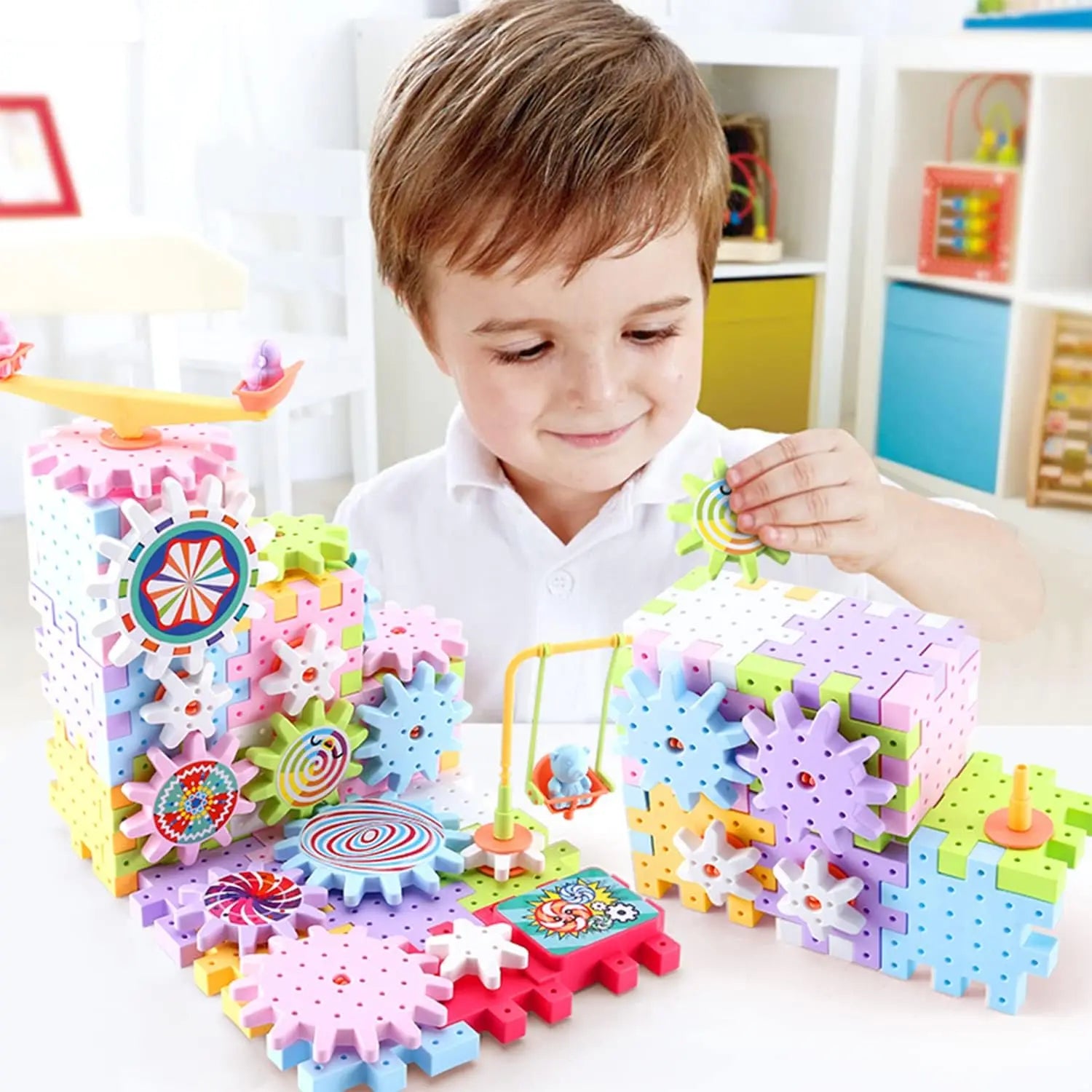 83-Piece DIY Electric Building Block Set with Gears