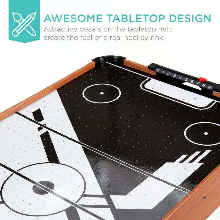 Portable Air Hockey Table Game | Mini Wooden Air Hockey Table | Battery-Powered Indoor Fun