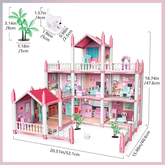9 Rooms Princess Doll House | 3 Story DIY Play Set for Kids