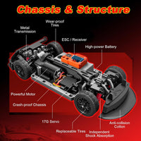 1:16 Scale 2.4GHz High-Speed Drift & Racing Remote Control Car with Rechargeable Battery & LED Lightning Effects