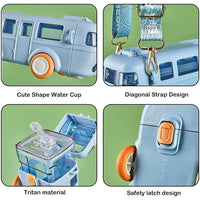 Portable School Bus Shaped Water Bottle With Plastic Straw For Kids