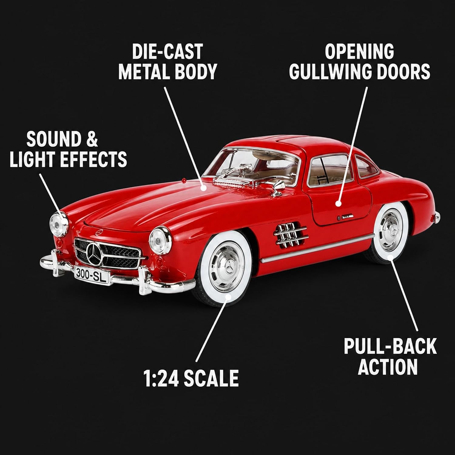 1:24 Mercedes-Benz 300SL Die-Cast Pull-Back Model