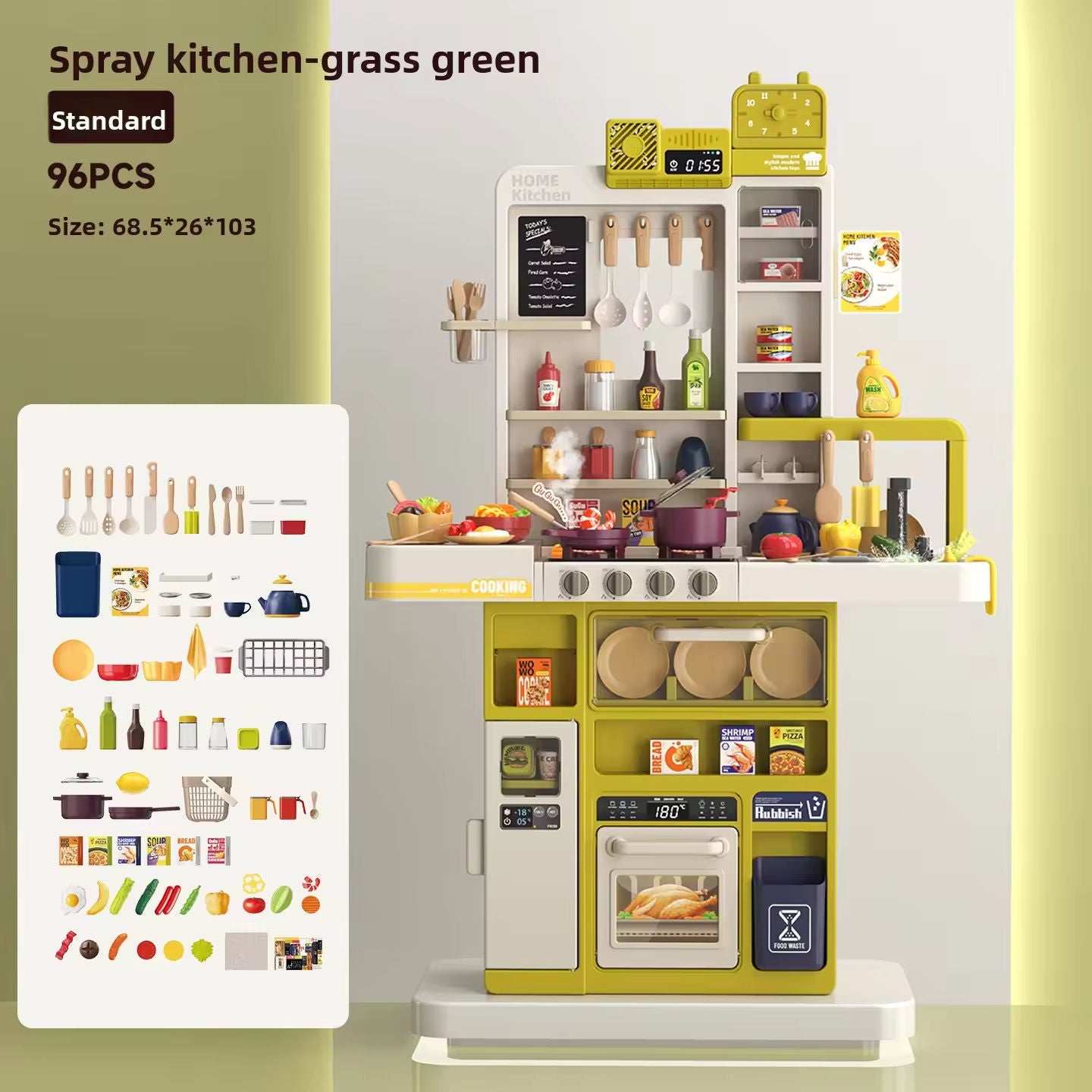 96Pcs Spraying Kitchen Playset With Light & Sound Feature