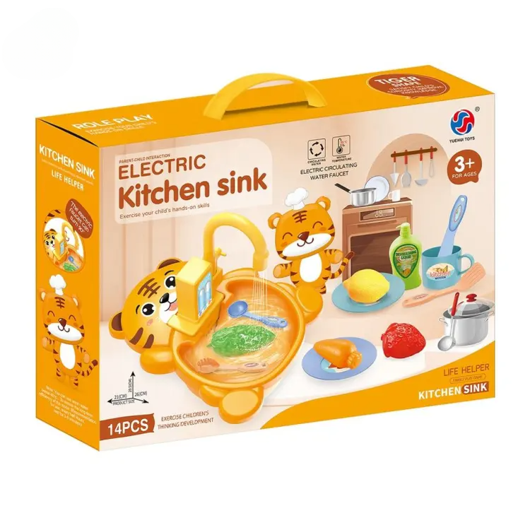 Electric Kitchen Sink Toy Set | Dishwasher Play Kit With Fruit & Tableware