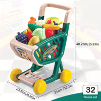 Supermarket Shopping Cart Set with 32 Play Pieces