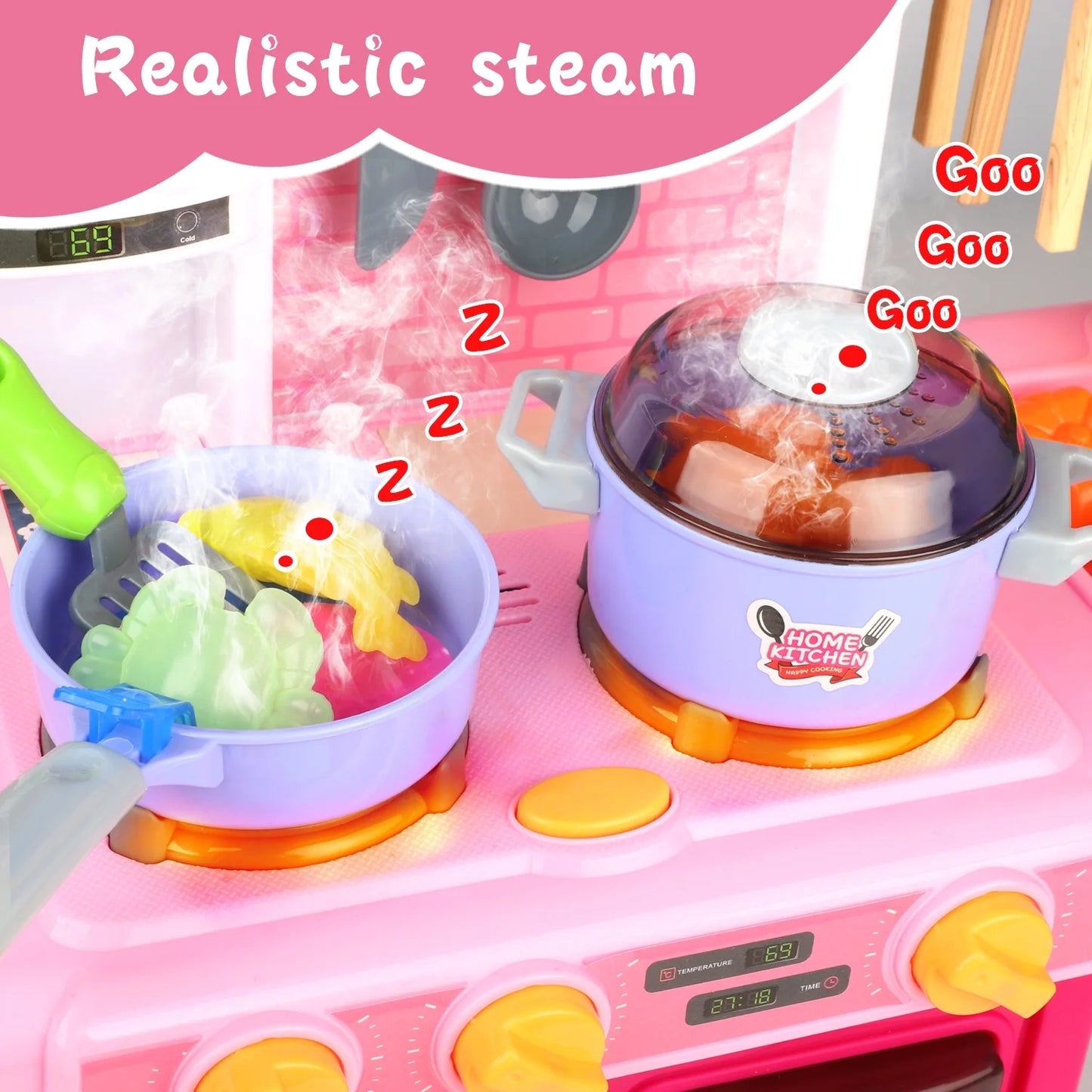 42 Pcs Kitchen Set | Interactive Pink Kitchen Playset For Kids