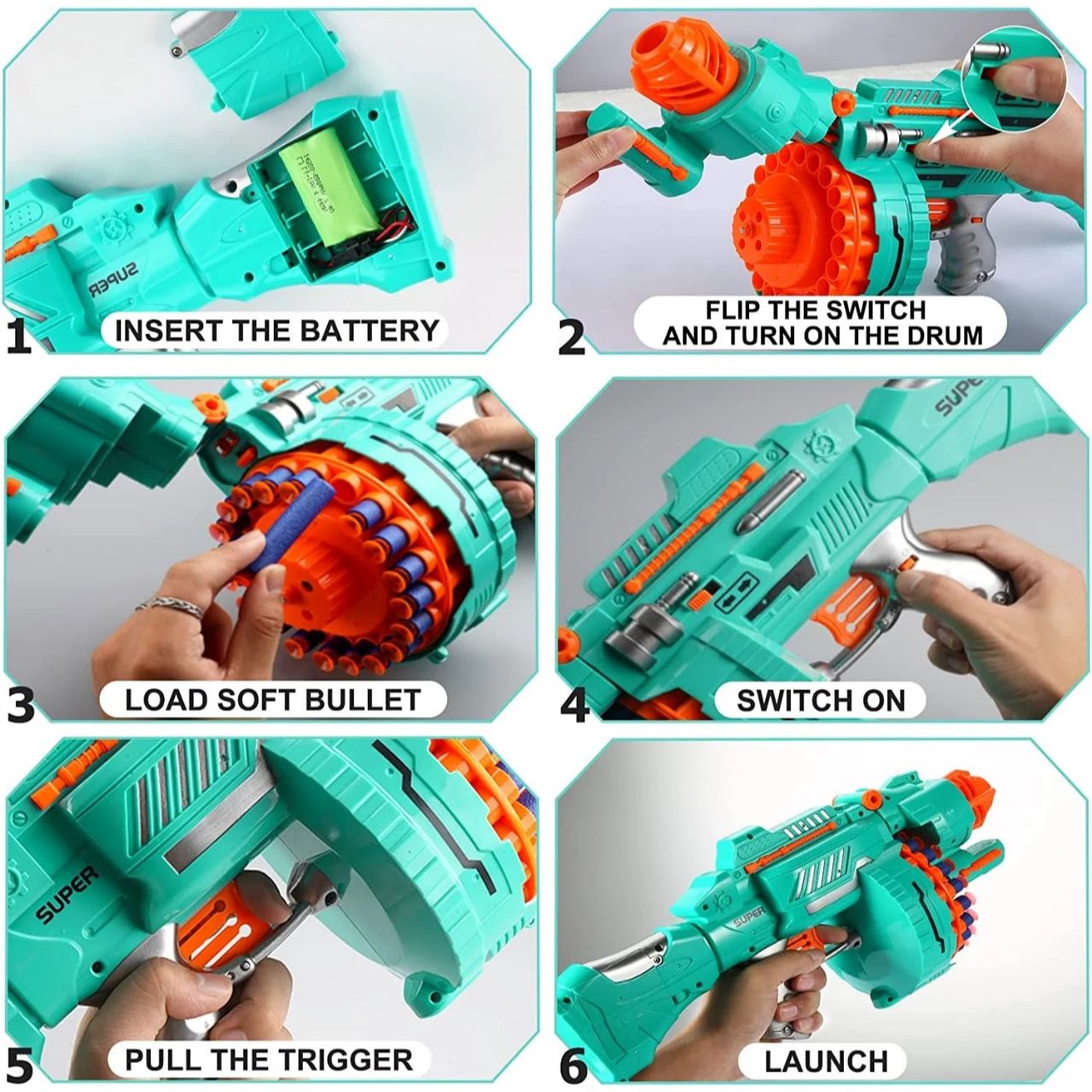 Blast Soft Bullet Toy Gun | Automatic Drum Gun