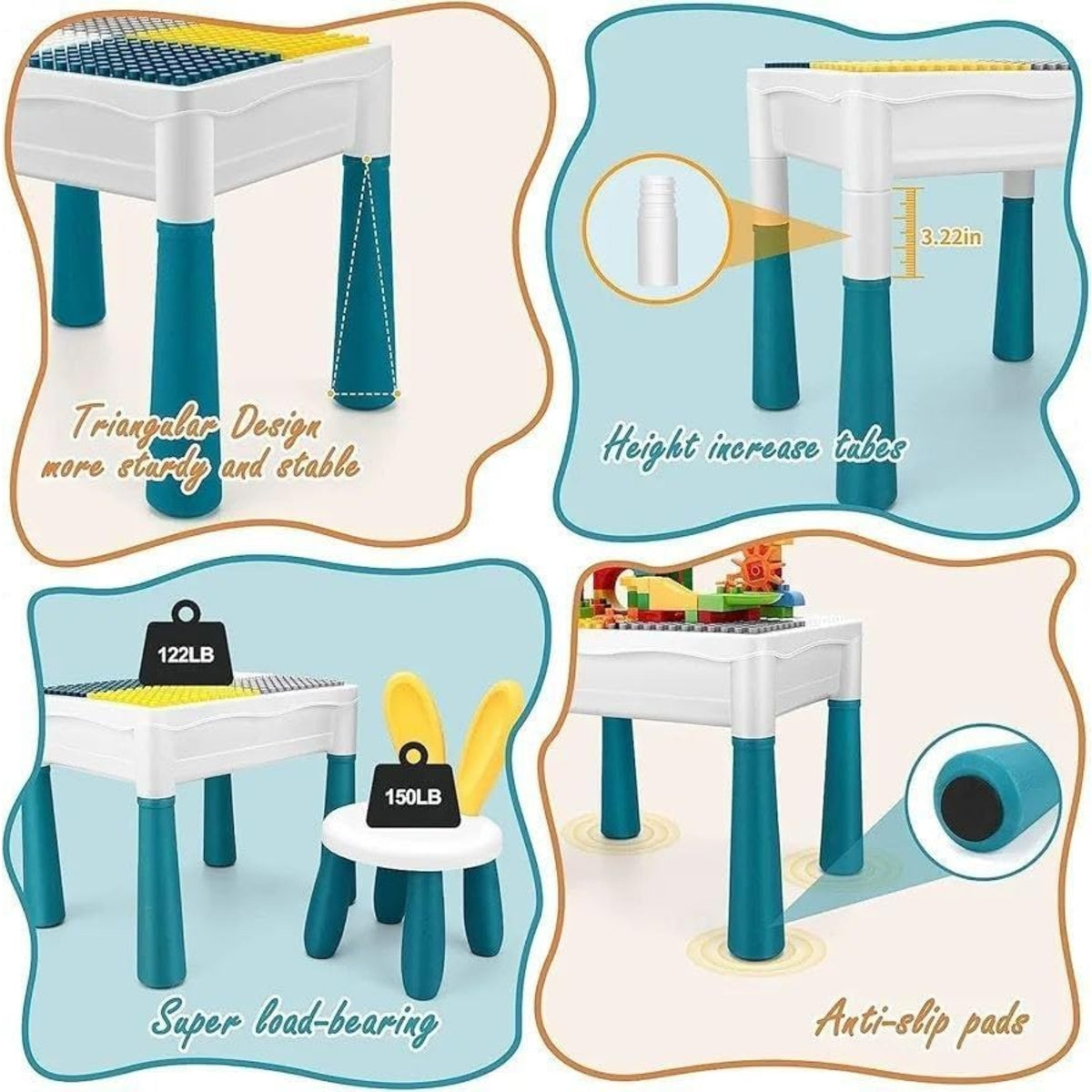 3-in-1 Activity LEGO-Compatible Table with Chair