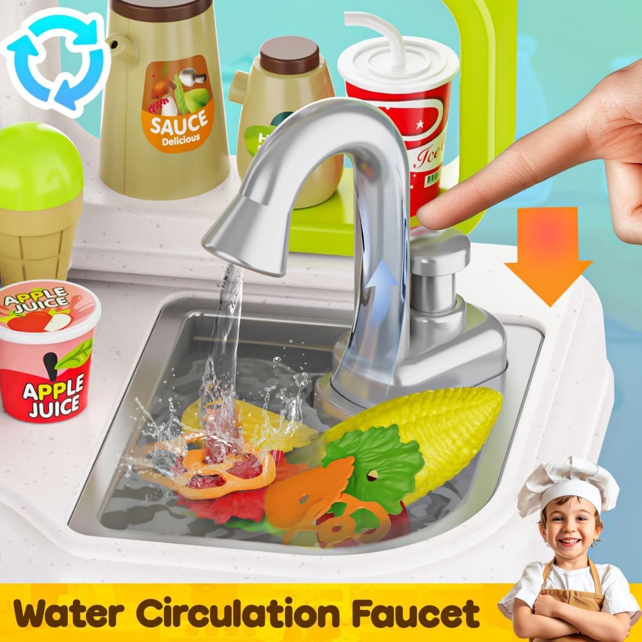 95Pcs Kitchen Playset With Steam & Lightning Effect | Pretend Play Toy | Talented Chef