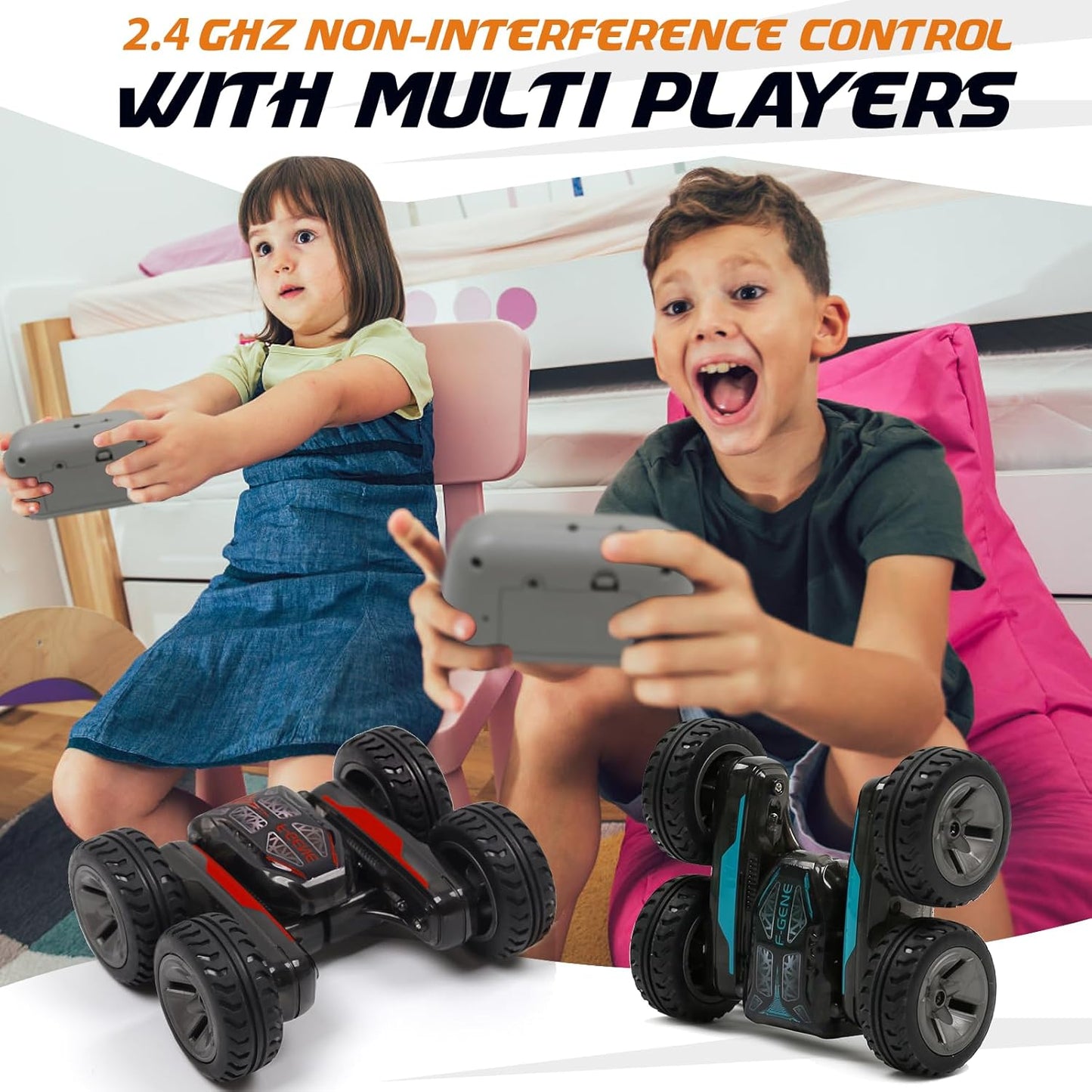 Mini 2.4GHz Remote Control Stunt Car with 360° Flips, LED Lightning Effects & Rechargeable Battery