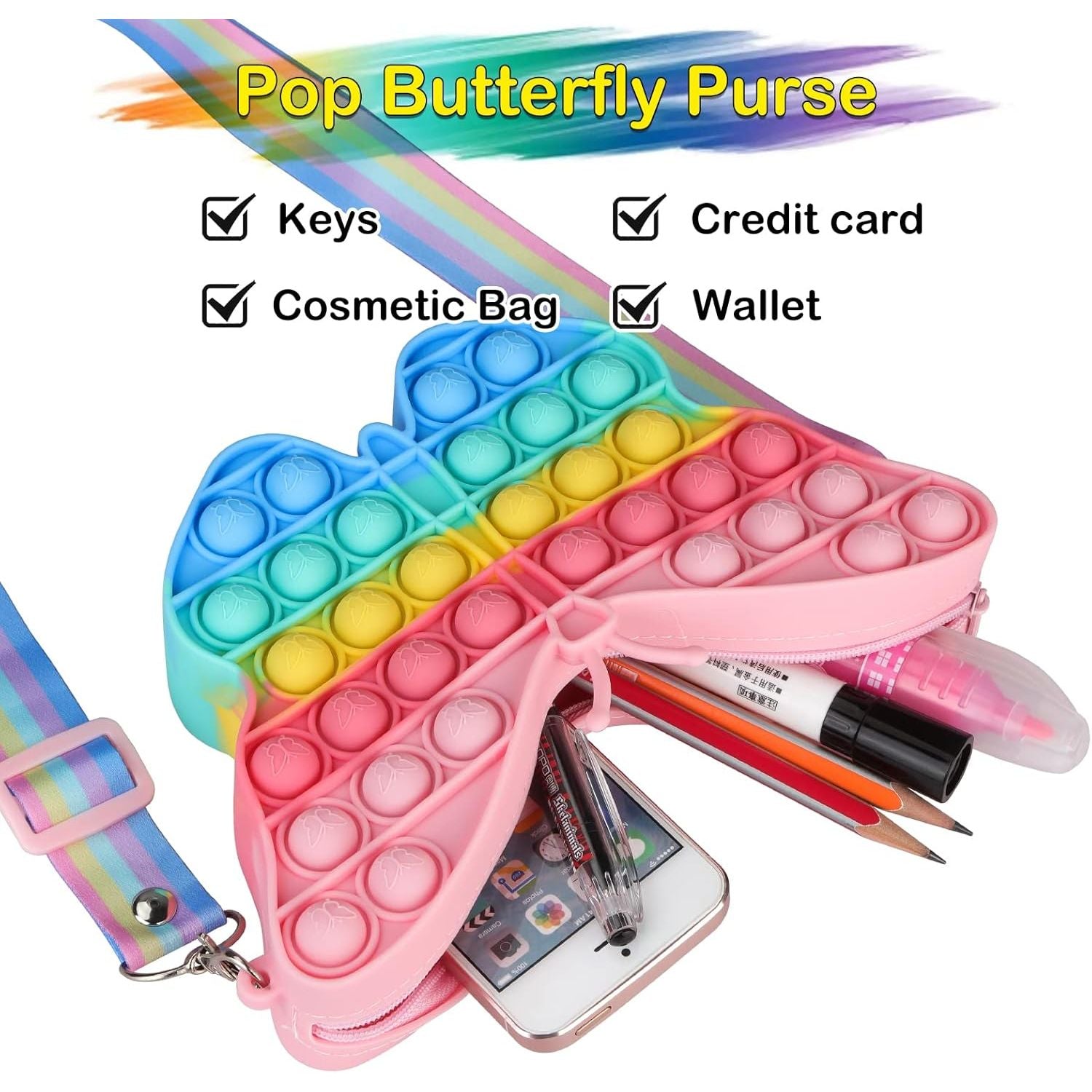 Butterfly Pop It Purse | Fidgety Purse For Girls | Hello Kitty Bag