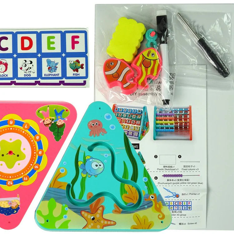 5-in-1 Learning Shelf with Drawing Board & Blocks
