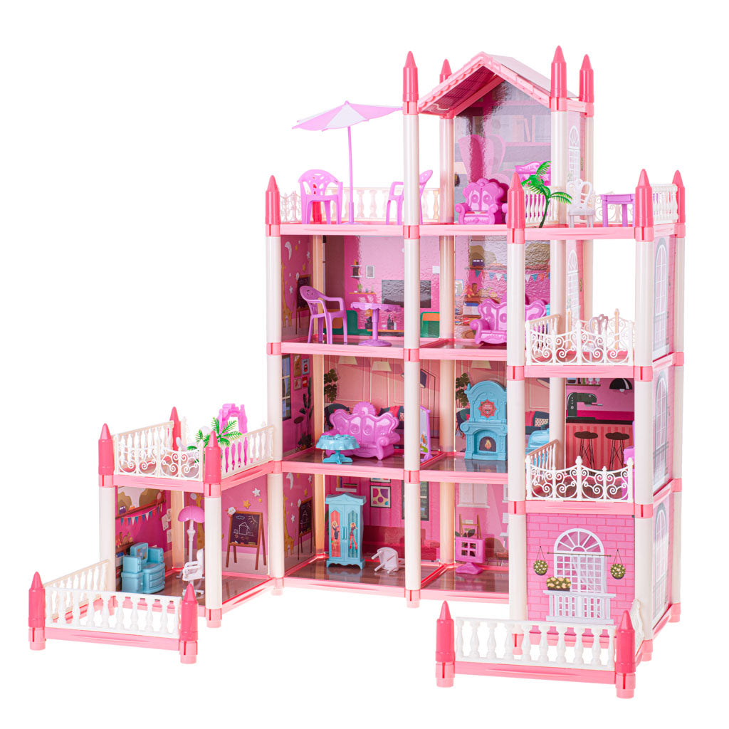 Happy Childhood 4 Story & 11 Room Doll House Playset For Girls
