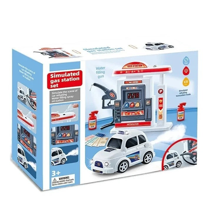 Simulated Gas Station & Spray Car Playset for Kids