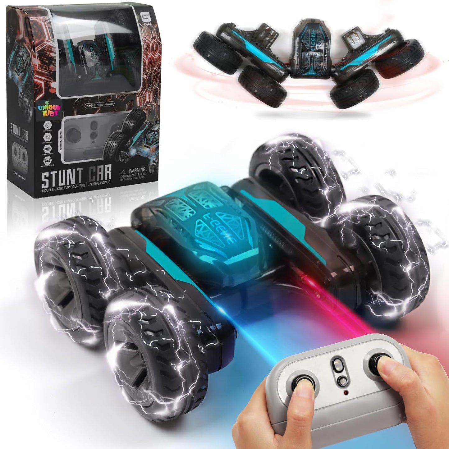 Mini 2.4GHz Remote Control Stunt Car with 360° Flips, LED Lightning Effects & Rechargeable Battery