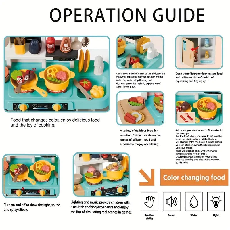 52 Pcs Spray Kitchen Set | Realistic Play Kitchen in Blue & Pink