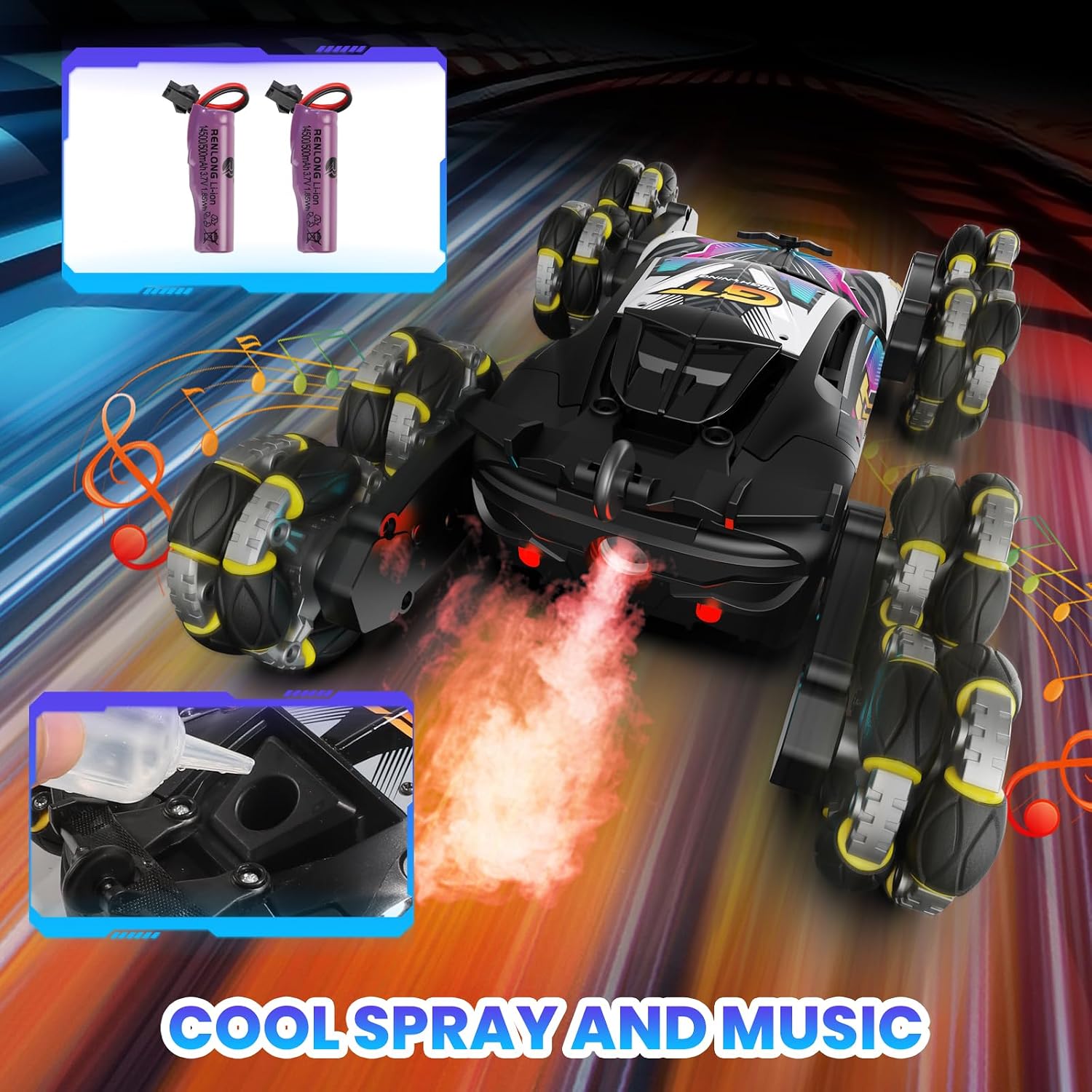 8WD RC Drift-n-Flip Car with Spray & LED Lights