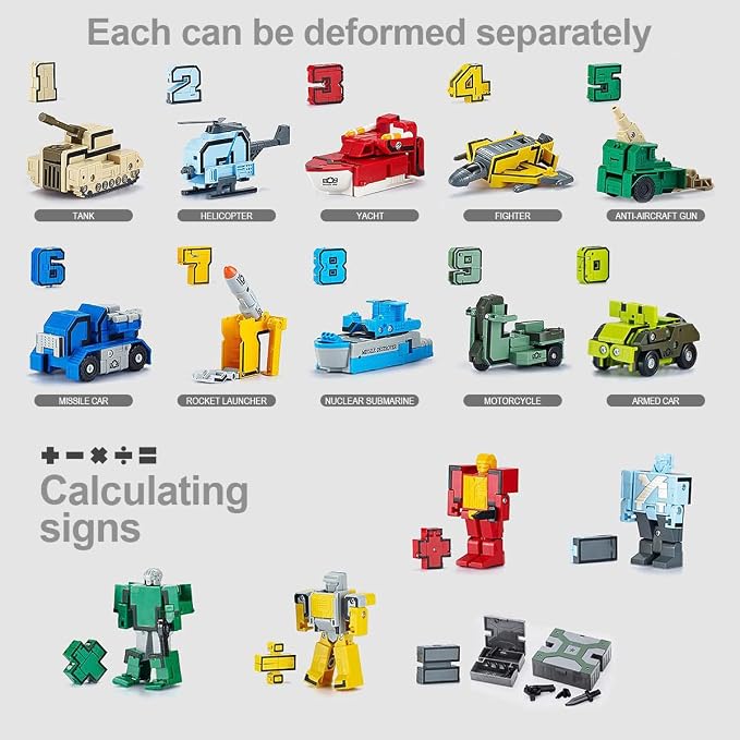 10-Piece Transforming Number Robot Set (0–9)