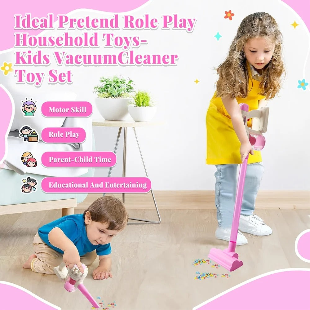 Toy Vacuum Cleaner for Kids | 3-in-1 Pretend Play Cleaning Set with Adjustable Height & Storage Rack | Safe Educational Toy for Toddlers