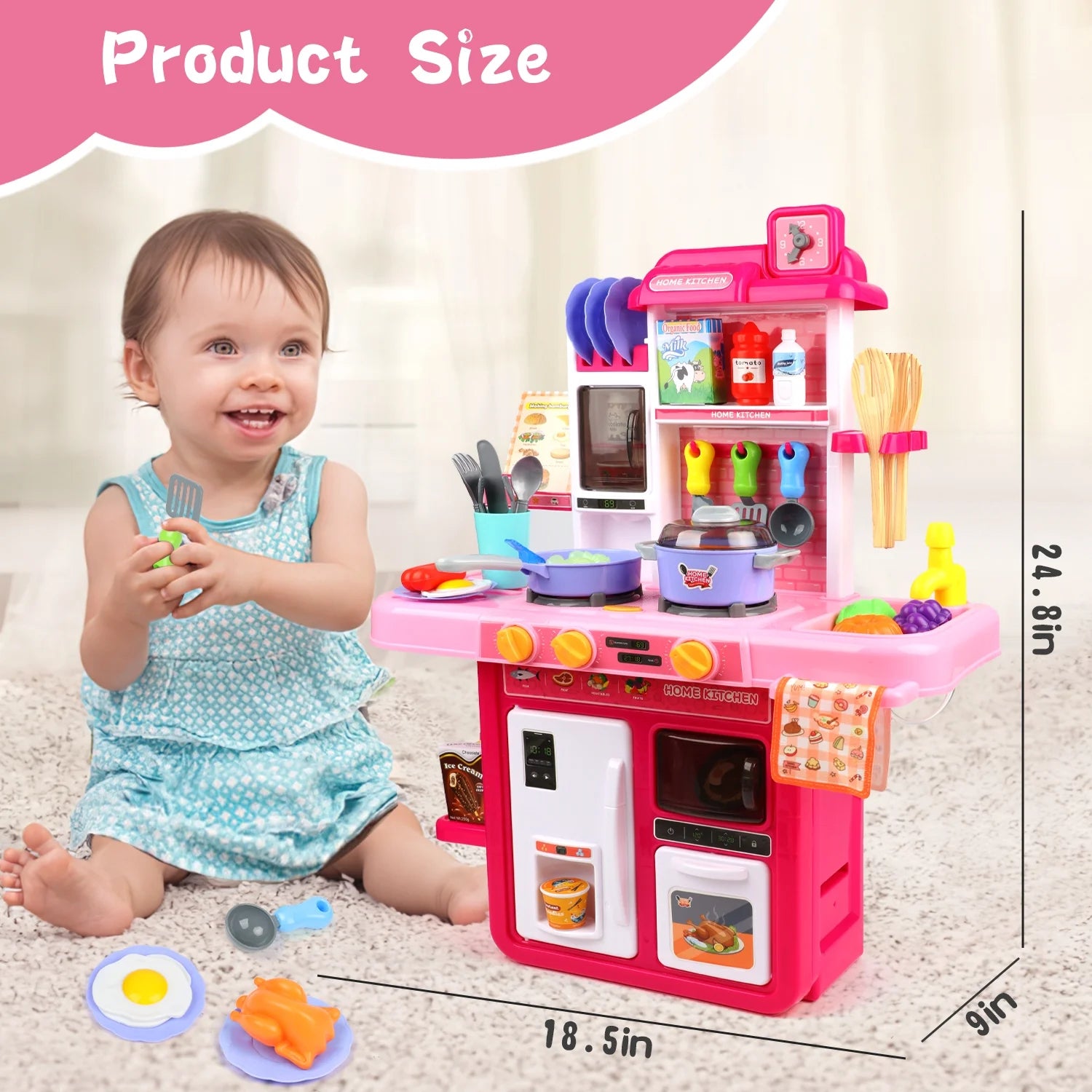 42 Pcs Kitchen Set | Interactive Pink Kitchen Playset For Kids