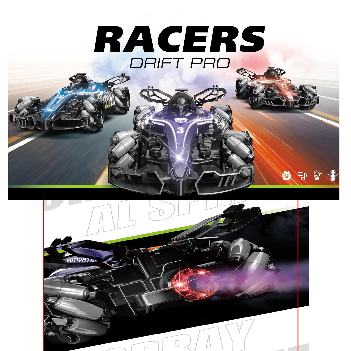 Remote Control & Hand Gesture Stunt Car | Smoke Spray Racers Drift Pro RC Car