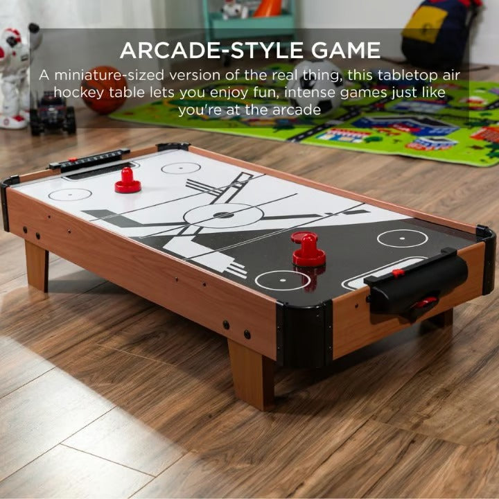 Portable Air Hockey Table Game | Mini Wooden Air Hockey Table | Battery-Powered Indoor Fun