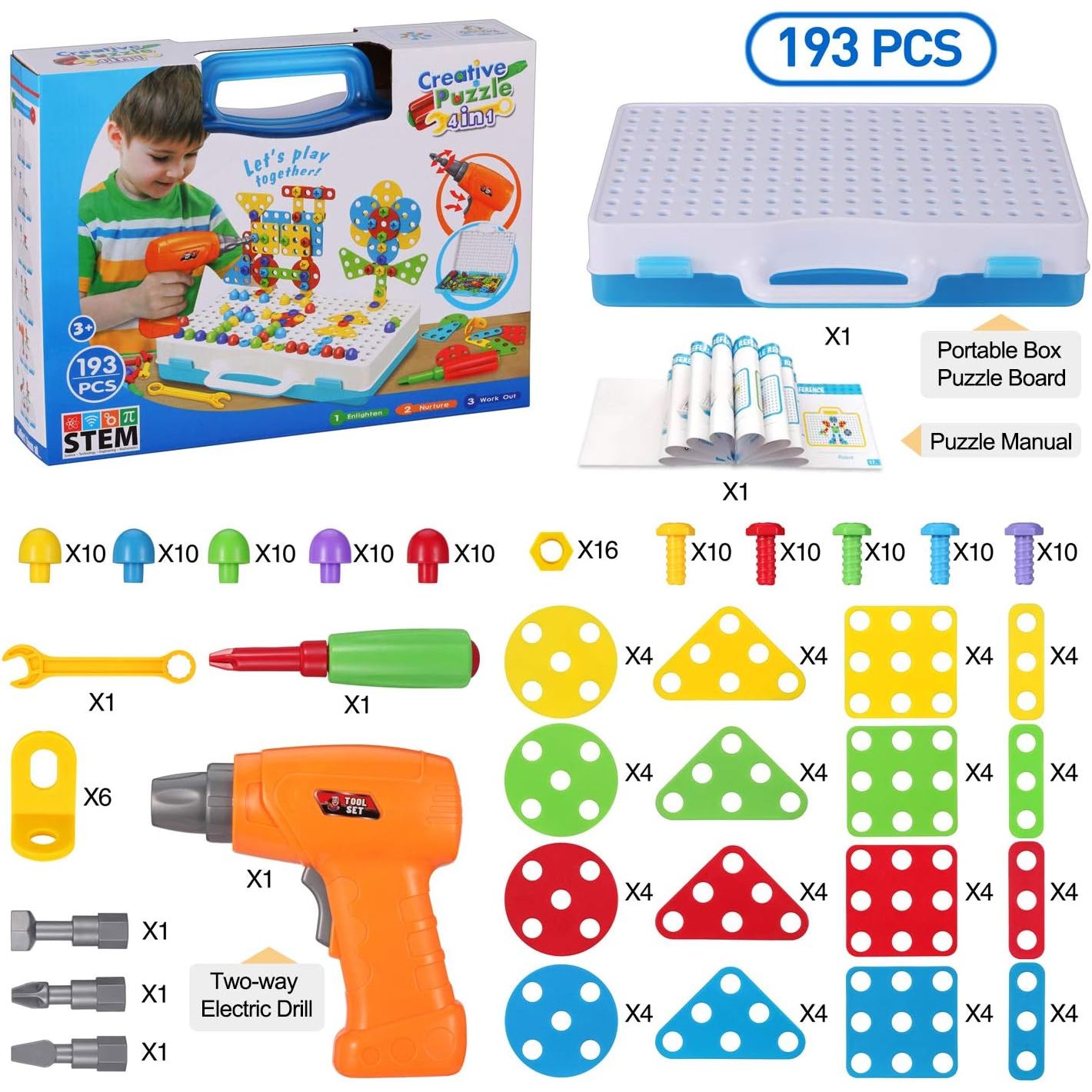 STEM Magnetic Creative Puzzle 4in1 | 193 Pcs Puzzle Briefcase Toy