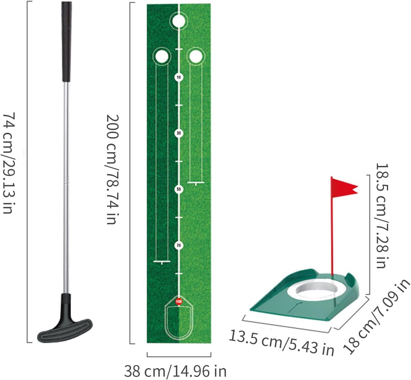 Golf Game Playset with 2M Putting Mat & Balls