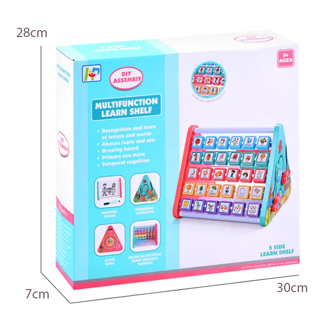 5-in-1 Learning Shelf with Drawing Board & Blocks