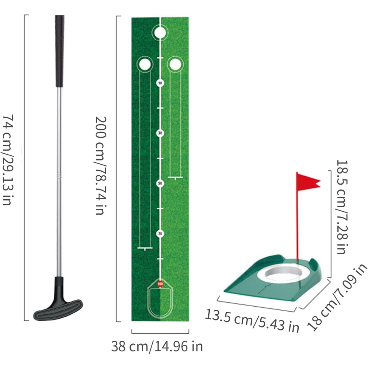 Golf Game Playset with 2M Putting Mat & Balls