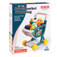 Supermarket Shopping Cart Set with 32 Play Pieces