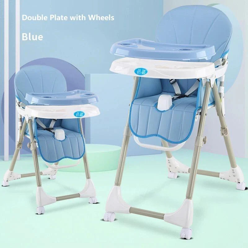 Foldable Baby Eating High Chair | 4 Colors With 4 Wheels & Seat Belt
