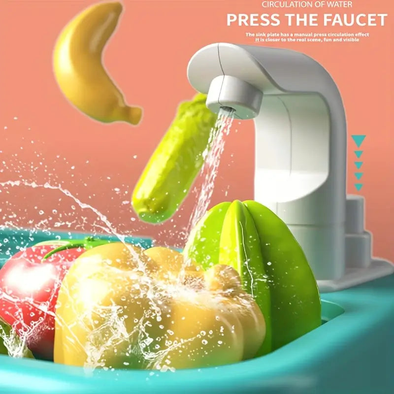 52 Pcs Spray Kitchen Set | Realistic Play Kitchen in Blue & Pink