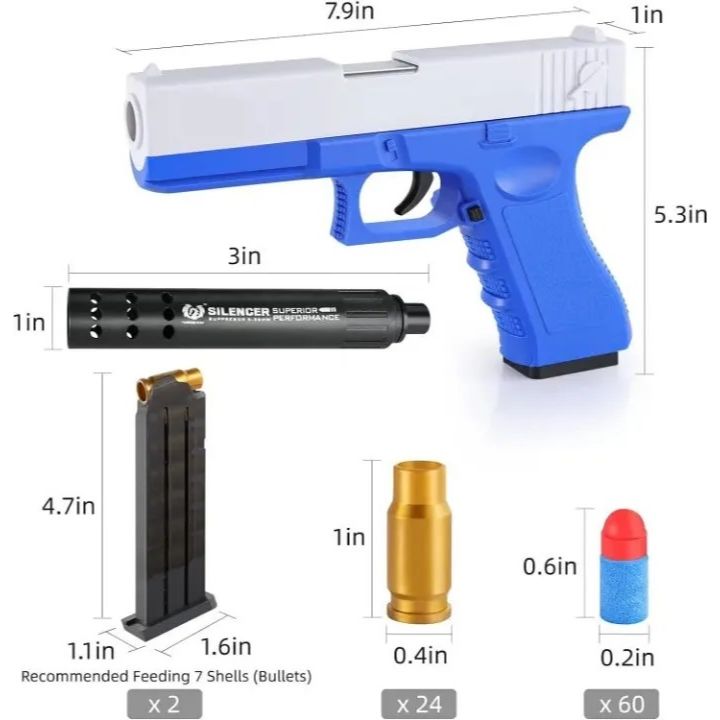 Glock Bullet Shell Glock Shell-Ejection Toy Gun | Soft Foam Bullets & Silencer – The Toy ...